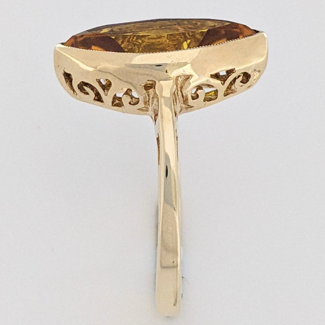 10K LAB-CREATED YELLOW SAPPHIRE MARQUISE 8X16 ESTATE BEZEL RING 3.2 GRAMS