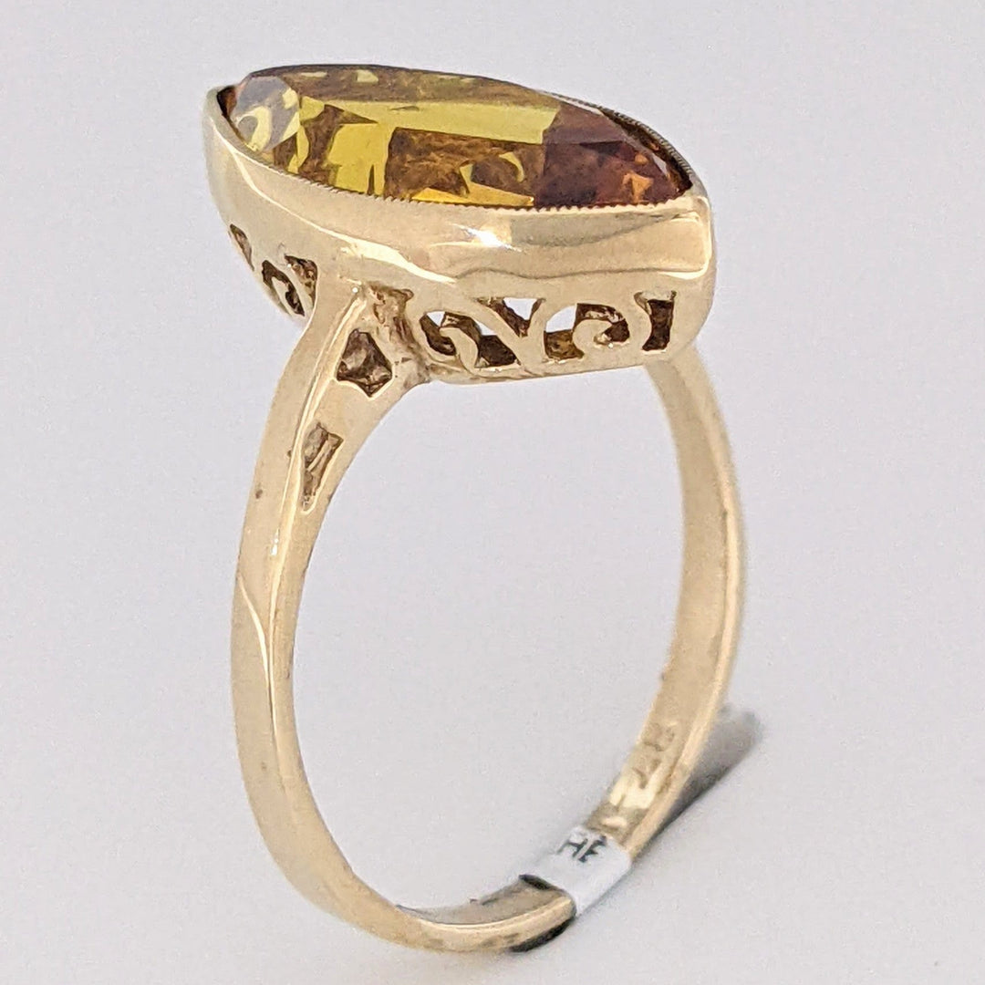 10K LAB-CREATED YELLOW SAPPHIRE MARQUISE 8X16 ESTATE BEZEL RING 3.2 GRAMS