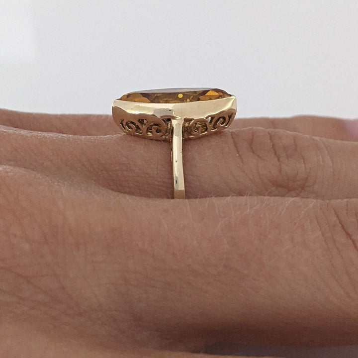 10K LAB-CREATED YELLOW SAPPHIRE MARQUISE 8X16 ESTATE BEZEL RING 3.2 GRAMS