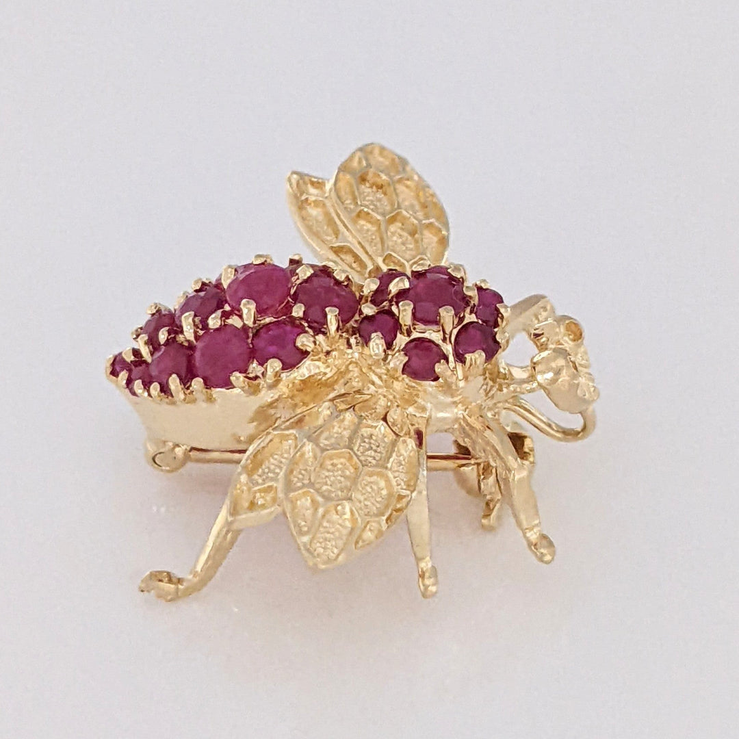 14K RUBY ROUND (20) BEE ESTATE PIN 3.7 GRAMS