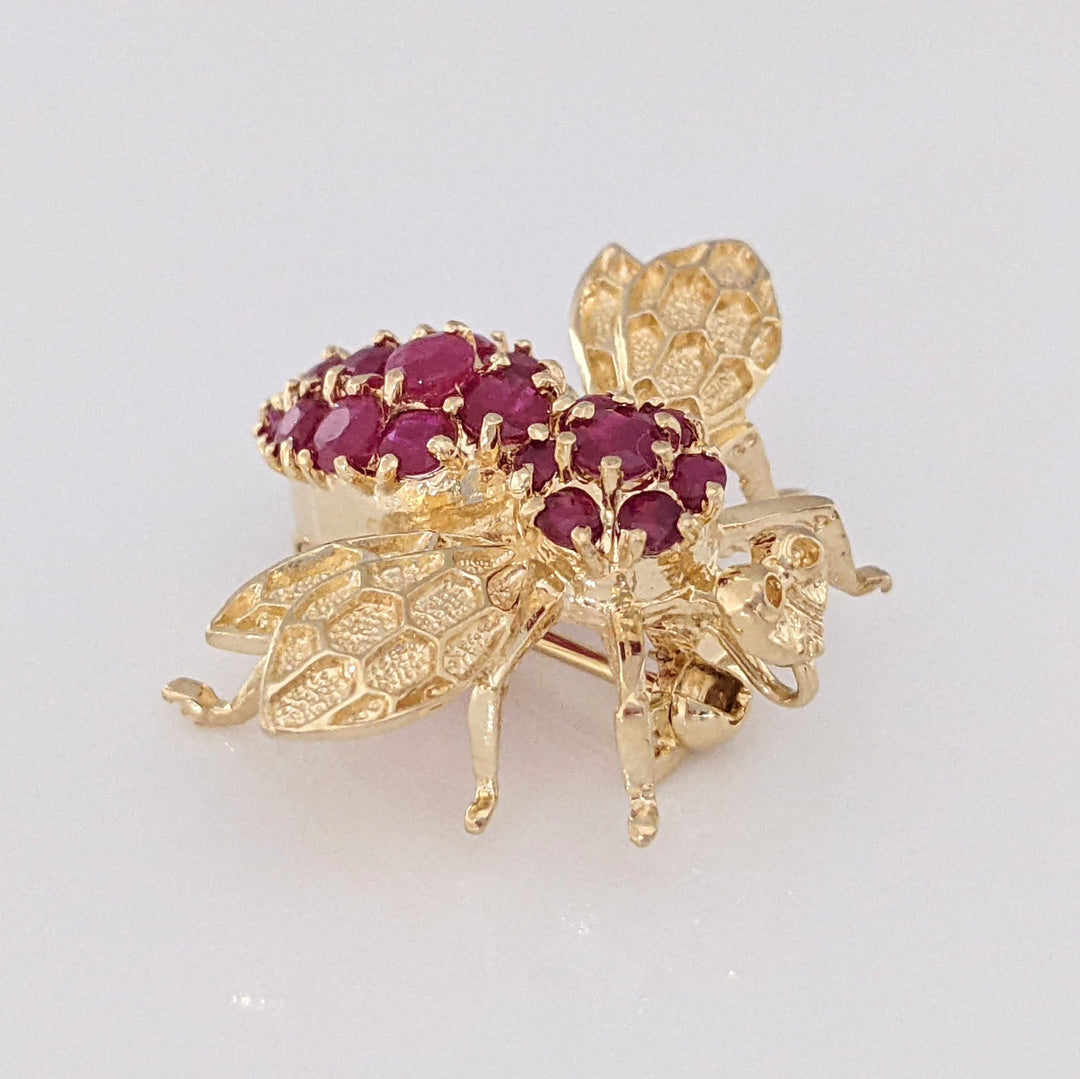 14K RUBY ROUND (20) BEE ESTATE PIN 3.7 GRAMS