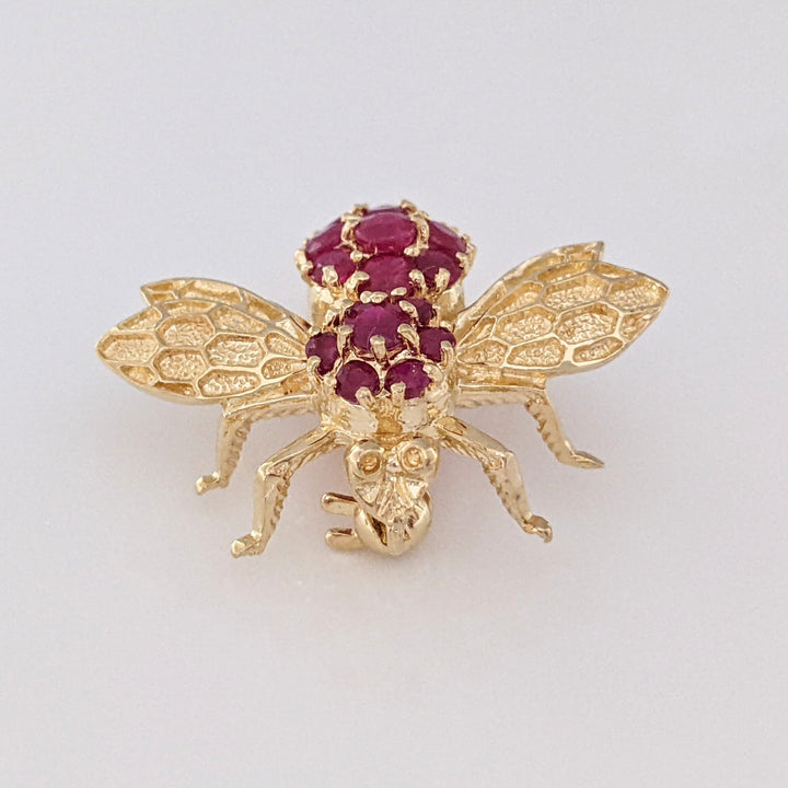 14K RUBY ROUND (20) BEE ESTATE PIN 3.7 GRAMS