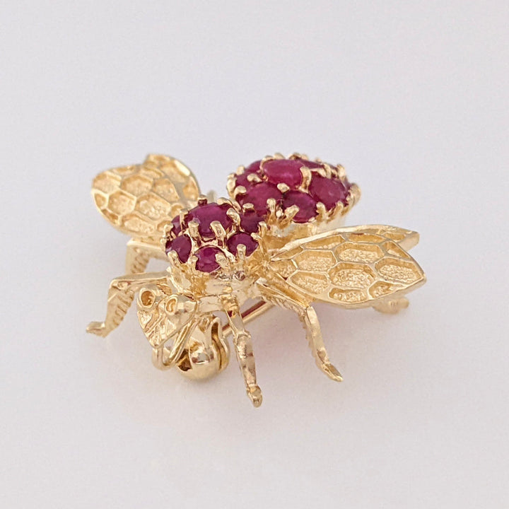 14K RUBY ROUND (20) BEE ESTATE PIN 3.7 GRAMS