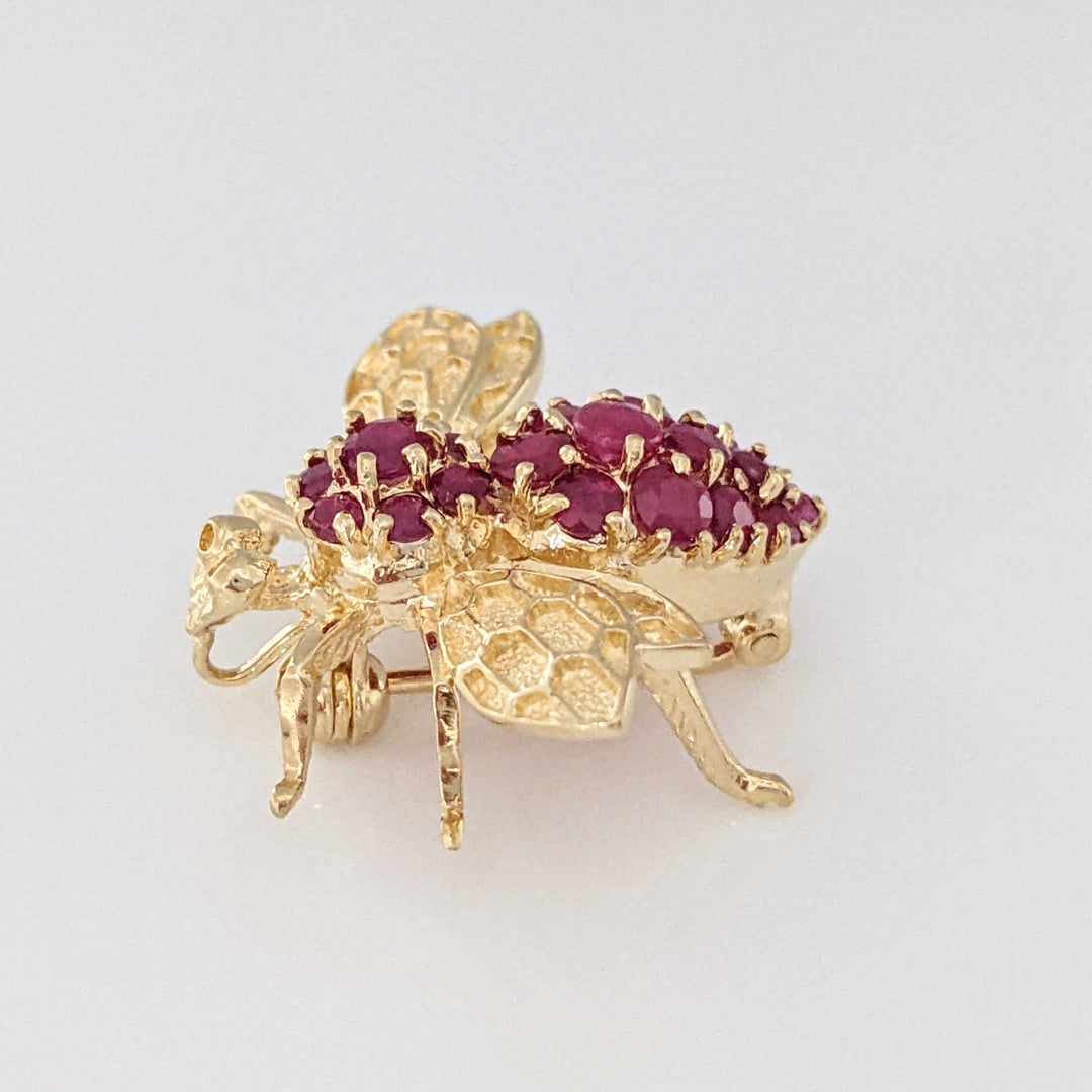 14K RUBY ROUND (20) BEE ESTATE PIN 3.7 GRAMS