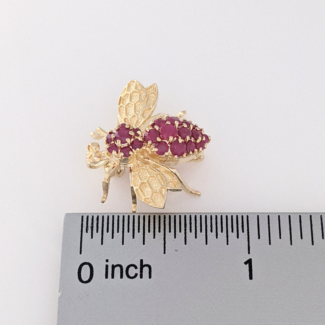 14K RUBY ROUND (20) BEE ESTATE PIN 3.7 GRAMS