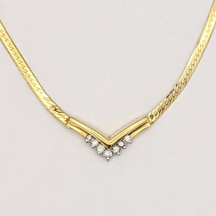 14K DIAMOND ROUND (7) MELEE V-SHAPED ESTATE NECKLACE 4.7 GRAMS