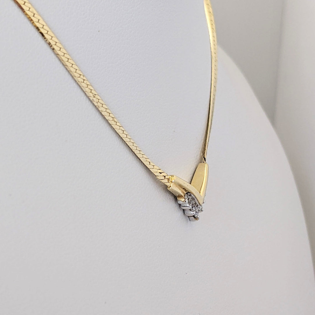 14K DIAMOND ROUND (7) MELEE V-SHAPED ESTATE NECKLACE 4.7 GRAMS
