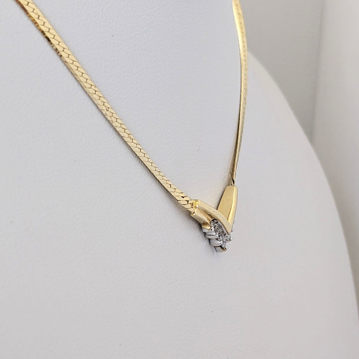 14K DIAMOND ROUND (7) MELEE V-SHAPED ESTATE NECKLACE 4.7 GRAMS