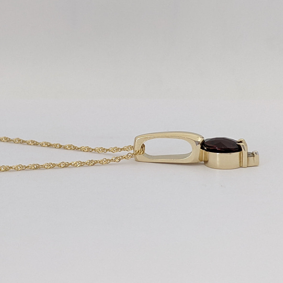 14K GARNET ROUND 8MM WITH MELEE SLIDE ESTATE PENDANT &amp; CHAIN 4.1 GRAMS