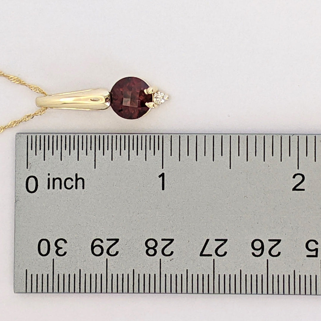 14K GARNET ROUND 8MM WITH MELEE SLIDE ESTATE PENDANT &amp; CHAIN 4.1 GRAMS