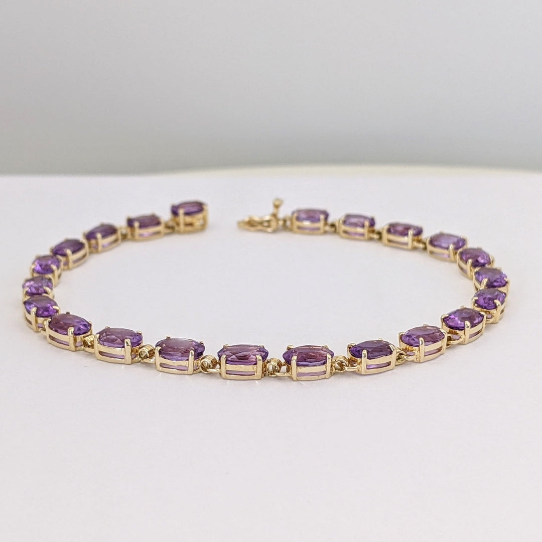 14K AMETHYST OVAL (22) 4X6 ESTATE BRACELET 6.1 GRAMS