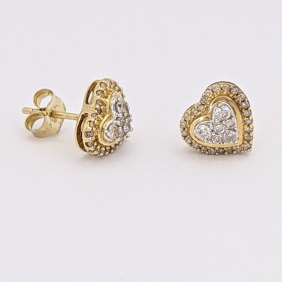 10K TWO-TONE DIAMOND ROUND MULTI-CLUSTER ESTATE HEART EARRINGS 1.7 GRAMS