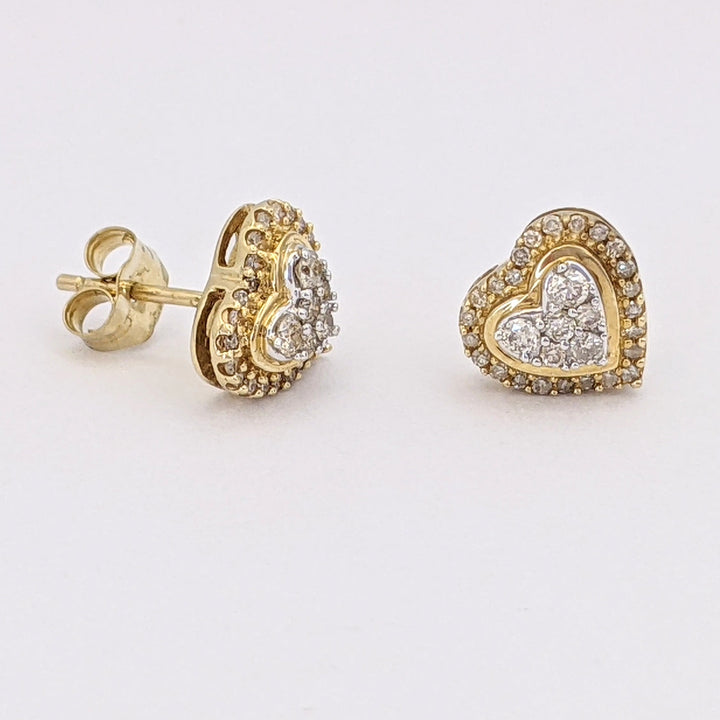 10K TWO-TONE DIAMOND ROUND MULTI-CLUSTER ESTATE HEART EARRINGS 1.7 GRAMS