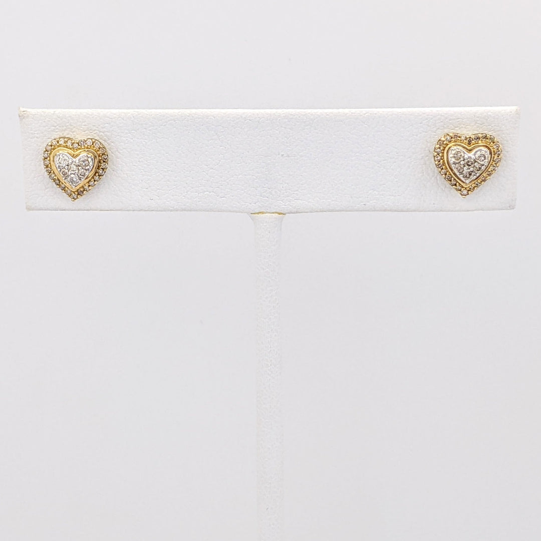 10K TWO-TONE DIAMOND ROUND MULTI-CLUSTER ESTATE HEART EARRINGS 1.7 GRAMS