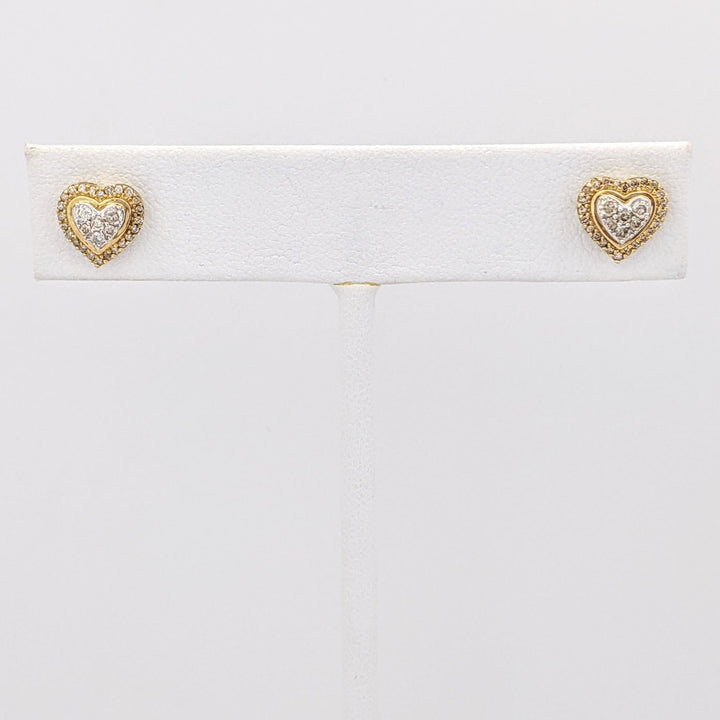 10K TWO-TONE DIAMOND ROUND MULTI-CLUSTER ESTATE HEART EARRINGS 1.7 GRAMS