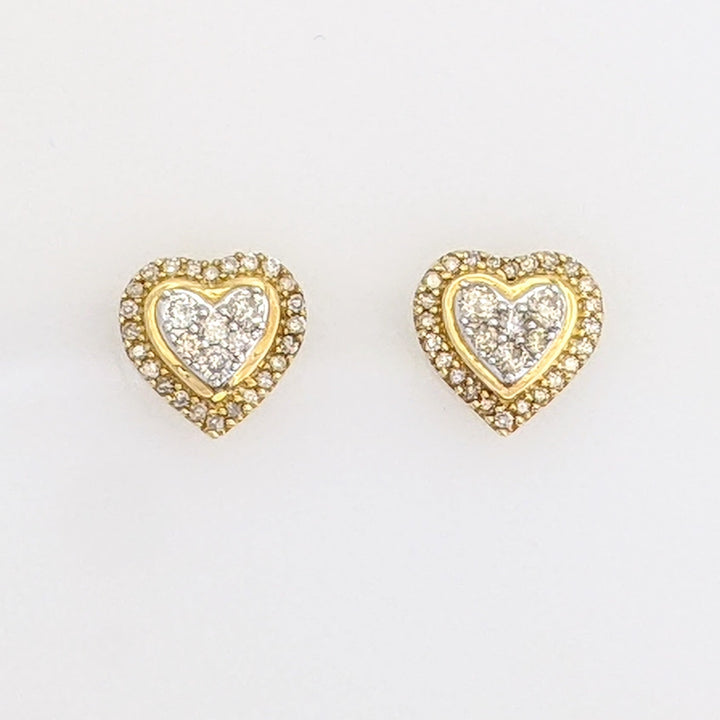 10K TWO-TONE DIAMOND ROUND MULTI-CLUSTER ESTATE HEART EARRINGS 1.7 GRAMS
