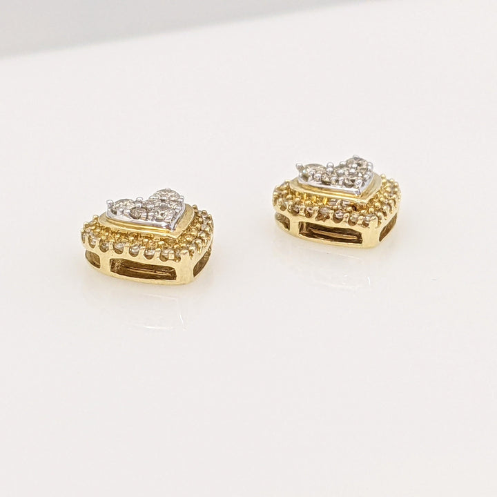 10K TWO-TONE DIAMOND ROUND MULTI-CLUSTER ESTATE HEART EARRINGS 1.7 GRAMS