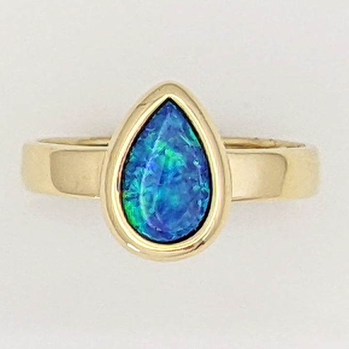 14K DOUBLET OPAL PEAR 5X8 BEZEL ESTATE RING 1.7 GRAMS