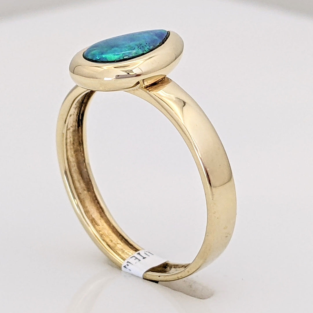 14K DOUBLET OPAL PEAR 5X8 BEZEL ESTATE RING 1.7 GRAMS