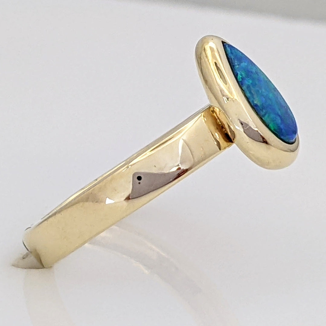 14K DOUBLET OPAL PEAR 5X8 BEZEL ESTATE RING 1.7 GRAMS