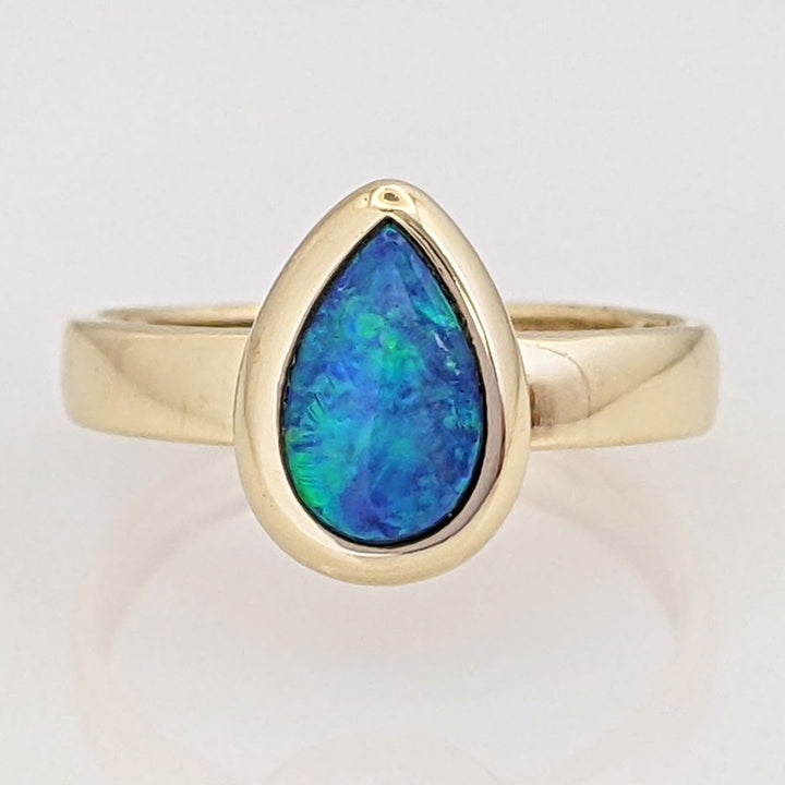 14K DOUBLET OPAL PEAR 5X8 BEZEL ESTATE RING 1.7 GRAMS
