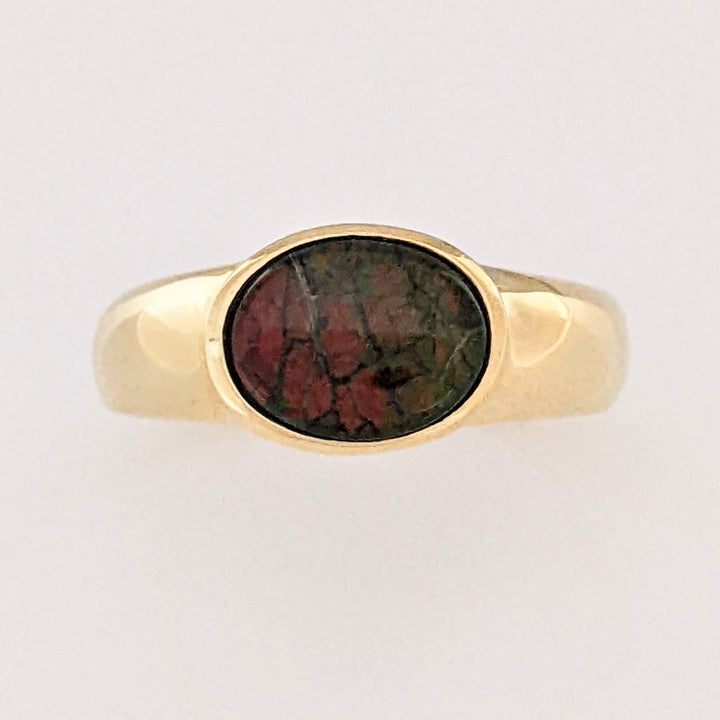 14K AMMOLITE OVAL 7X9 BEZEL ESTATE RING 4.6 GRAMS