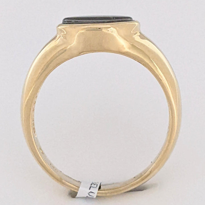 14K AMMOLITE OVAL 7X9 BEZEL ESTATE RING 4.6 GRAMS