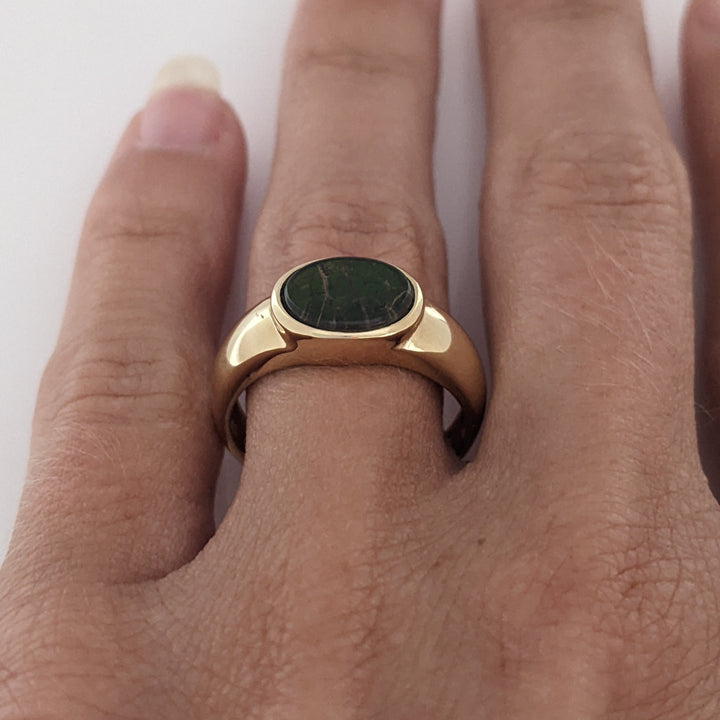 14K AMMOLITE OVAL 7X9 BEZEL ESTATE RING 4.6 GRAMS