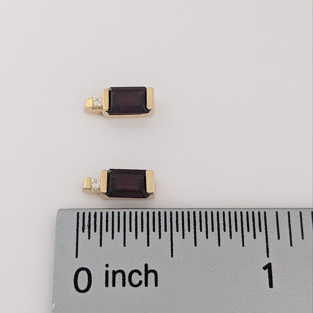 14K GARNET EMERALD CUT 4X6 WITH MELEE ESTATE EARRINGS 1.5 GRAMS