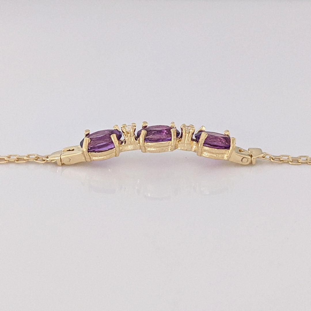14K AMETHYST OVAL (3) 5X7 WITH (2) MELEE ESTATE BRACELET 3.6 GRAMS