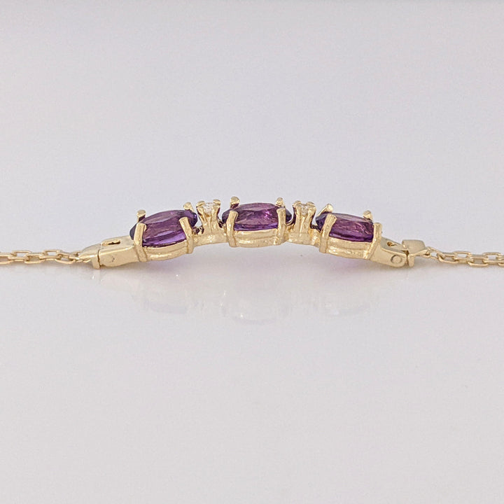 14K AMETHYST OVAL (3) 5X7 WITH (2) MELEE ESTATE BRACELET 3.6 GRAMS