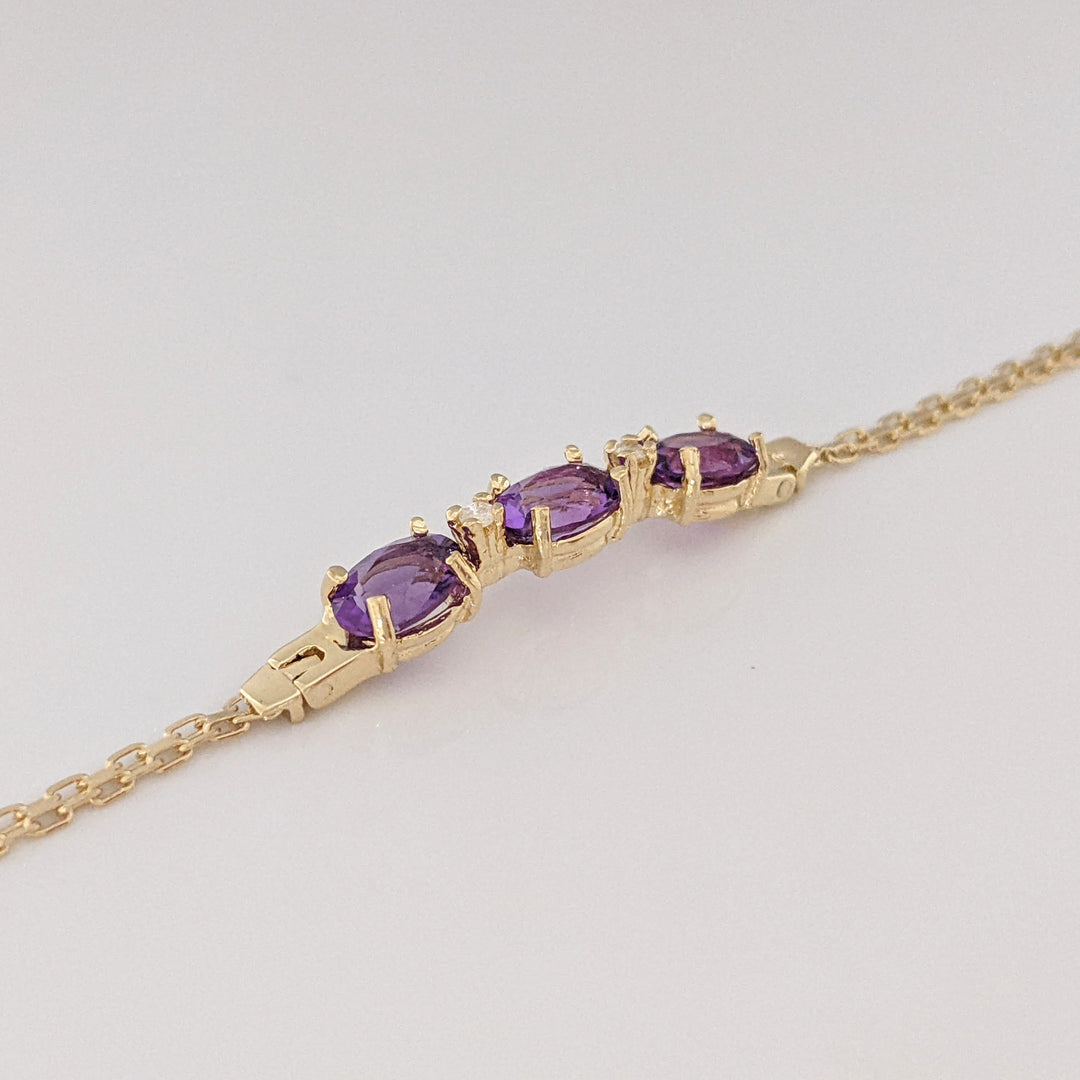 14K AMETHYST OVAL (3) 5X7 WITH (2) MELEE ESTATE BRACELET 3.6 GRAMS