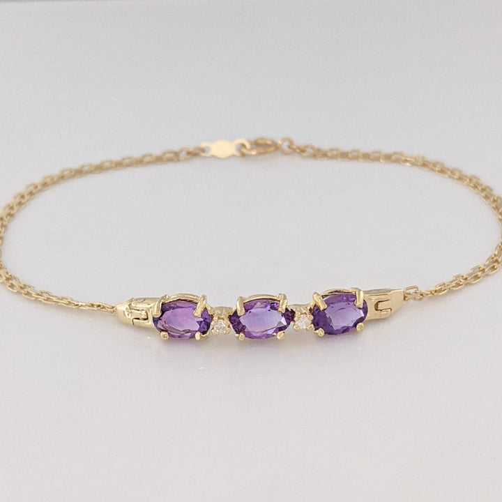 14K AMETHYST OVAL (3) 5X7 WITH (2) MELEE ESTATE BRACELET 3.6 GRAMS