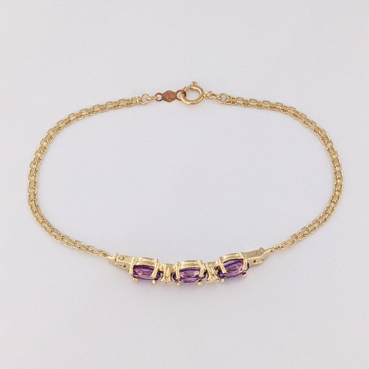 14K AMETHYST OVAL (3) 5X7 WITH (2) MELEE ESTATE BRACELET 3.6 GRAMS