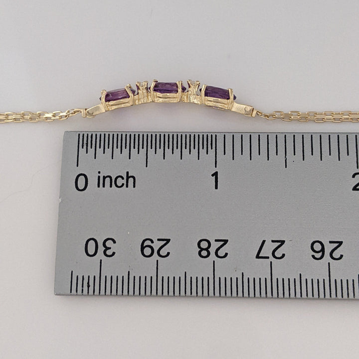 14K AMETHYST OVAL (3) 5X7 WITH (2) MELEE ESTATE BRACELET 3.6 GRAMS