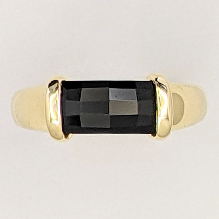 14K ONYX 5X10 CHECKERBOARD EAST/WEST ESTATE RING 4.0 GRAMS