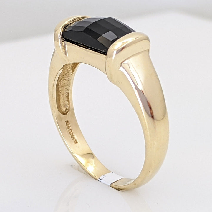 14K ONYX 5X10 CHECKERBOARD EAST/WEST ESTATE RING 4.0 GRAMS
