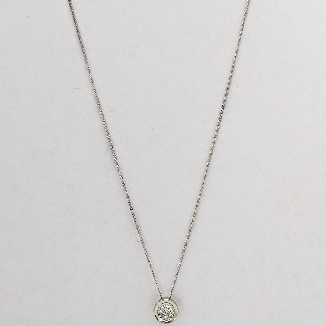 10K WHITE .23 CARAT TOTAL I1 H DIAMOND ROUND ILLUSION HEAD ESTATE PENDANT &amp; CHAIN 2.1 GRAMS