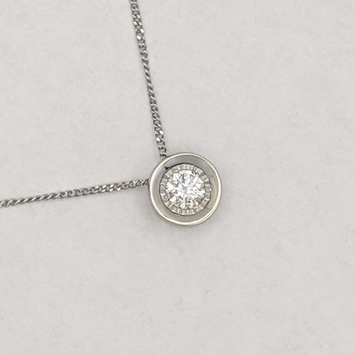 10K WHITE .23 CARAT TOTAL I1 H DIAMOND ROUND ILLUSION HEAD ESTATE PENDANT &amp; CHAIN 2.1 GRAMS