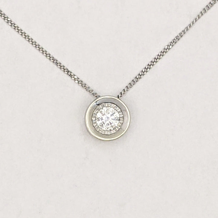 10K WHITE .23 CARAT TOTAL I1 H DIAMOND ROUND ILLUSION HEAD ESTATE PENDANT &amp; CHAIN 2.1 GRAMS