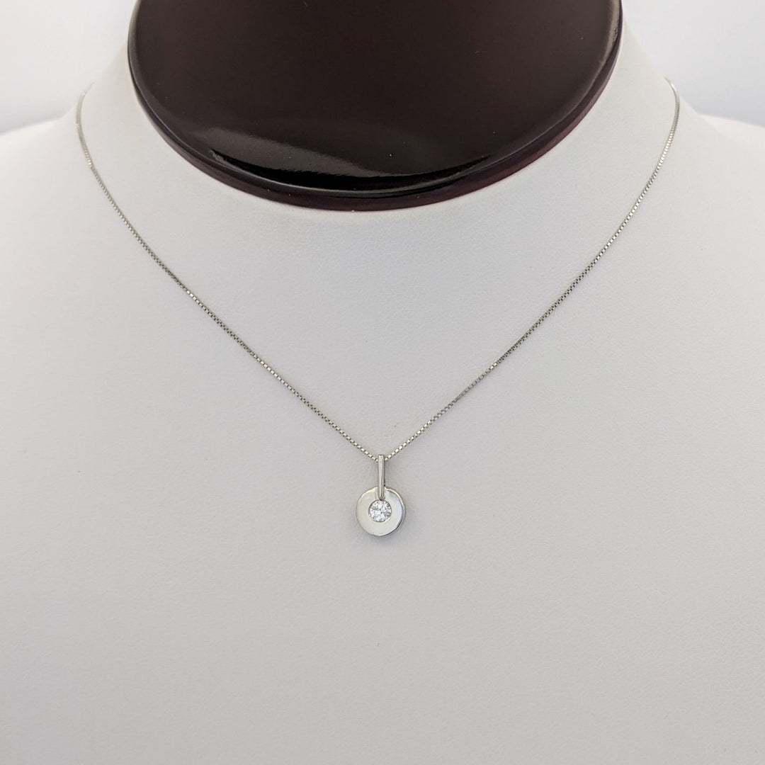 14K WHITE .17 CARAT TOTAL I1 H DIAMOND ROUND (1) BEZEL ESTATE PENDANT &amp; CHAIN 2.0 GRAMS