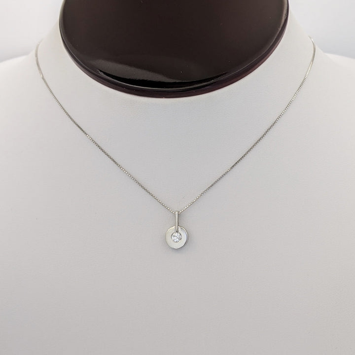 14K WHITE .17 CARAT TOTAL I1 H DIAMOND ROUND (1) BEZEL ESTATE PENDANT &amp; CHAIN 2.0 GRAMS
