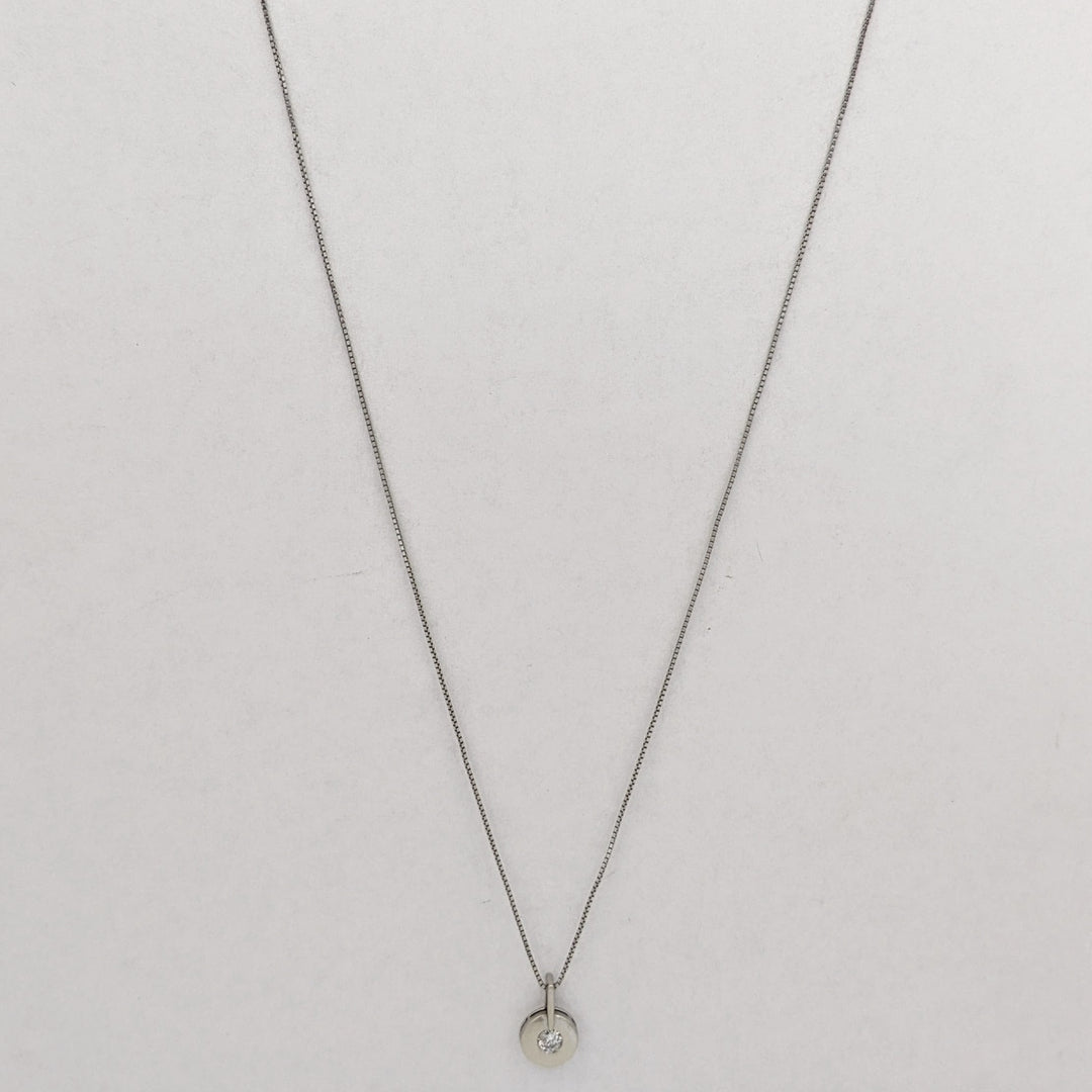 14K WHITE .17 CARAT TOTAL I1 H DIAMOND ROUND (1) BEZEL ESTATE PENDANT &amp; CHAIN 2.0 GRAMS