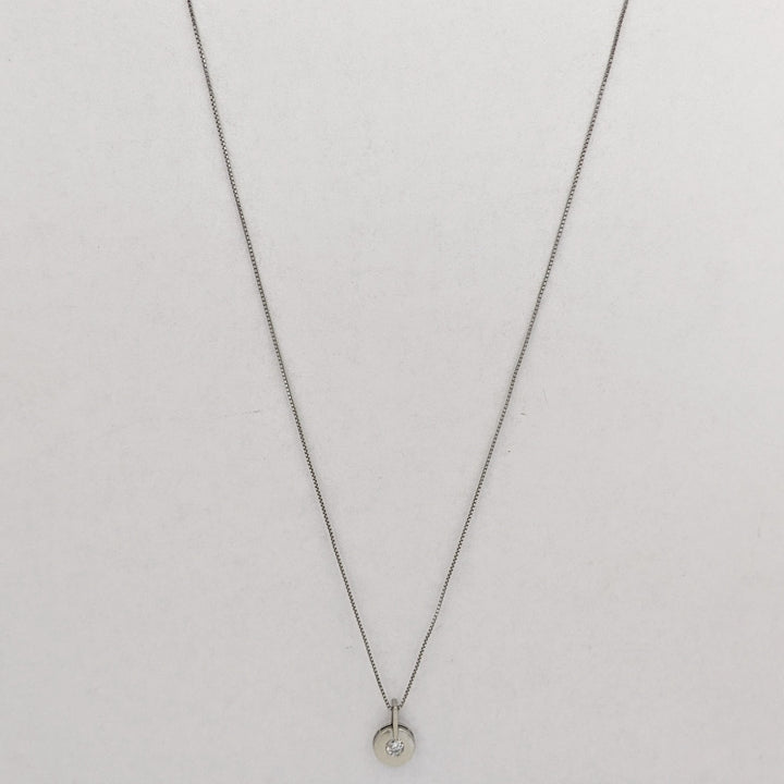 14K WHITE .17 CARAT TOTAL I1 H DIAMOND ROUND (1) BEZEL ESTATE PENDANT &amp; CHAIN 2.0 GRAMS