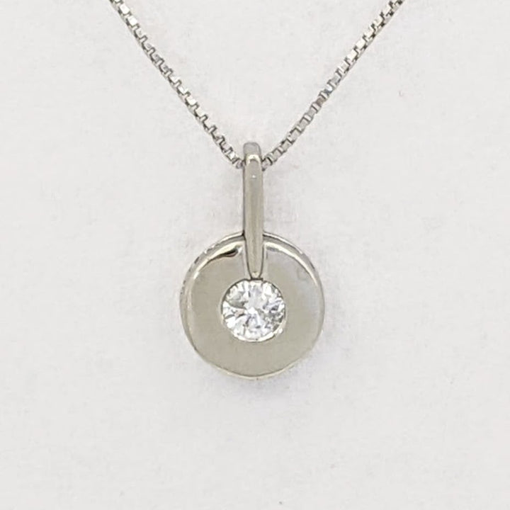 14K WHITE .17 CARAT TOTAL I1 H DIAMOND ROUND (1) BEZEL ESTATE PENDANT &amp; CHAIN 2.0 GRAMS