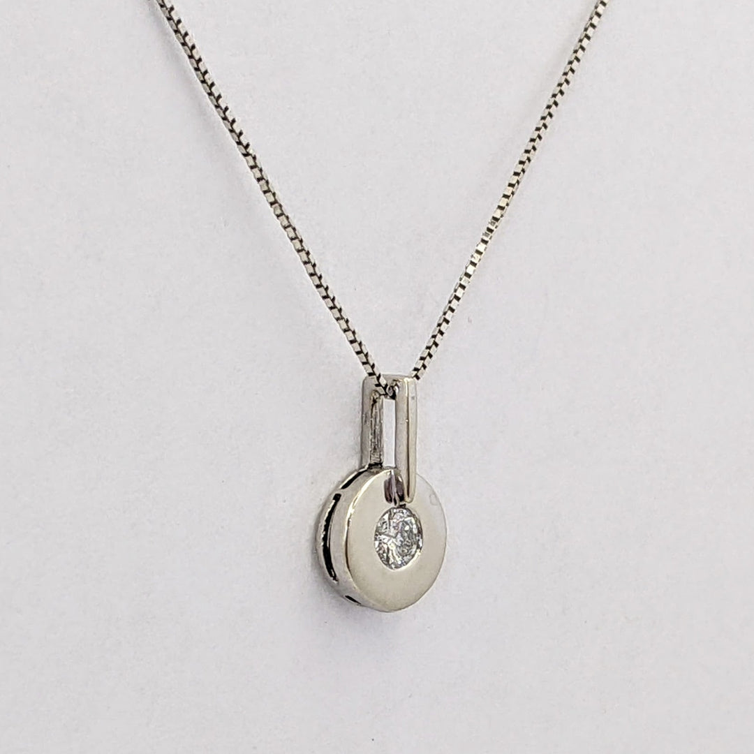 14K WHITE .17 CARAT TOTAL I1 H DIAMOND ROUND (1) BEZEL ESTATE PENDANT &amp; CHAIN 2.0 GRAMS