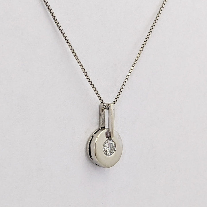 14K WHITE .17 CARAT TOTAL I1 H DIAMOND ROUND (1) BEZEL ESTATE PENDANT &amp; CHAIN 2.0 GRAMS
