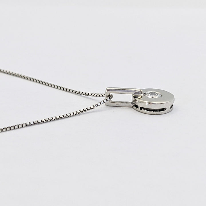 14K WHITE .17 CARAT TOTAL I1 H DIAMOND ROUND (1) BEZEL ESTATE PENDANT &amp; CHAIN 2.0 GRAMS