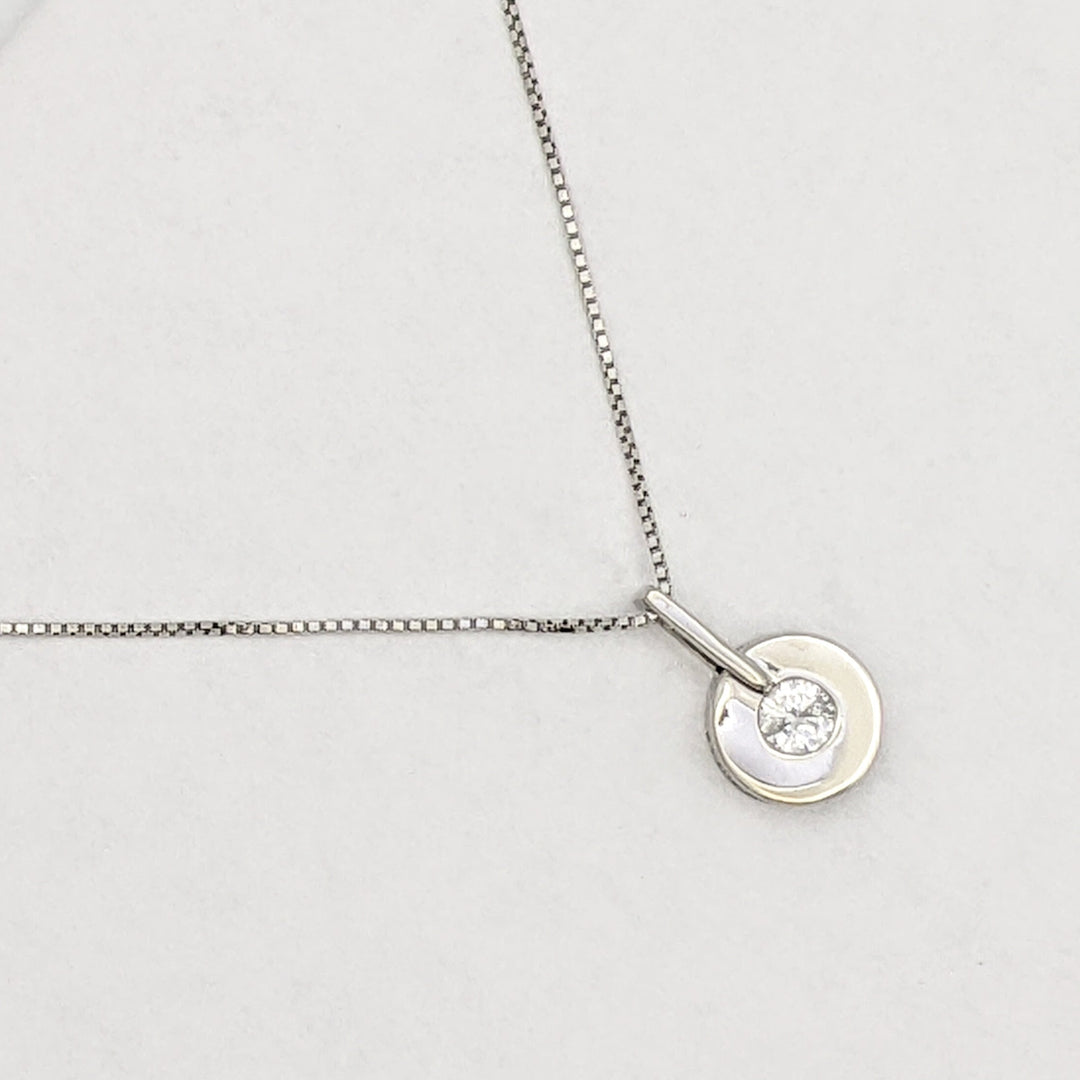 14K WHITE .17 CARAT TOTAL I1 H DIAMOND ROUND (1) BEZEL ESTATE PENDANT &amp; CHAIN 2.0 GRAMS