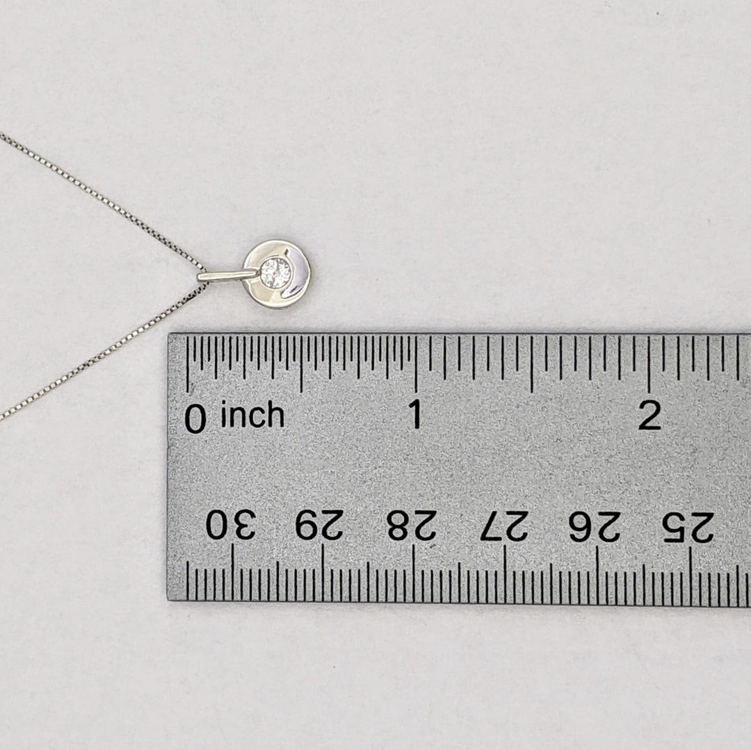 14K WHITE .17 CARAT TOTAL I1 H DIAMOND ROUND (1) BEZEL ESTATE PENDANT &amp; CHAIN 2.0 GRAMS